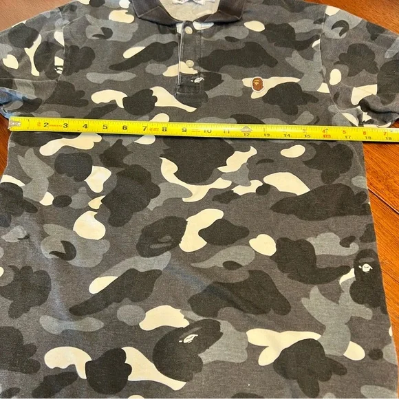 BAPE A Bathing Ape Camo Polo Shirt Gray/Black Ape Head Logo Mens Small - Picture 5 of 11